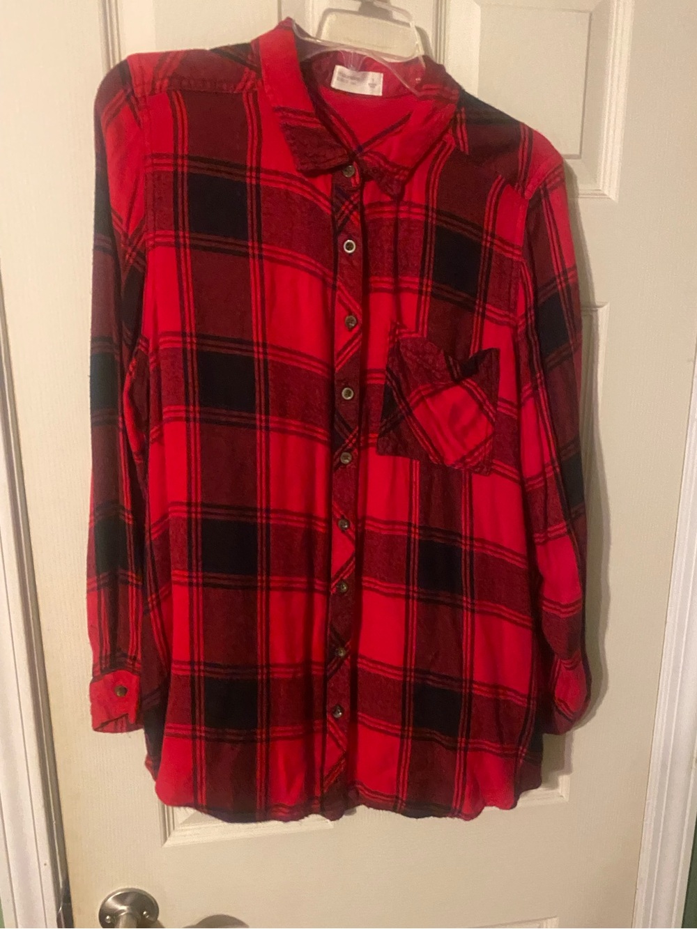 Maurices Red and Black Plaid Button-Down Shirt size 1 XL back lacing cincher
